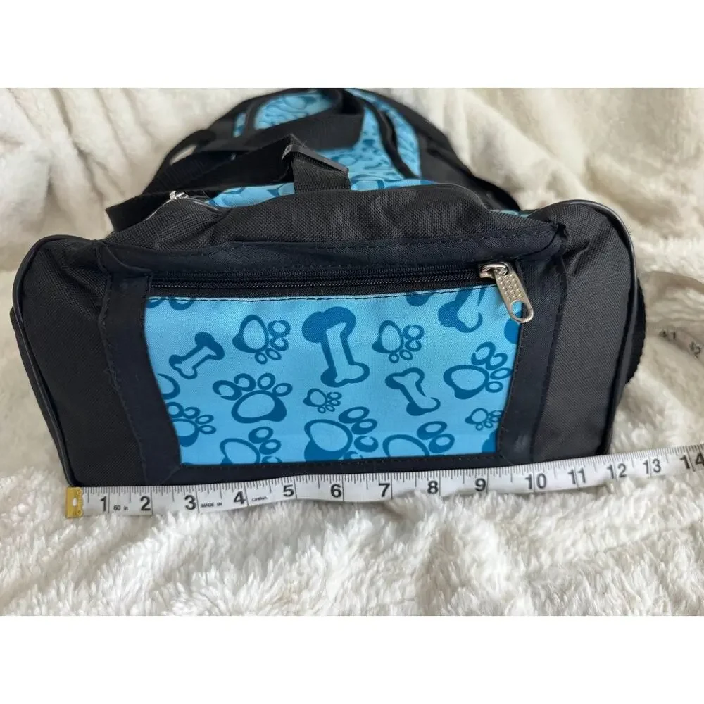 Pyaar Small Pet Carrier Blue Paw Print Mesh Travel Bag Dog/Cat 14 Inch